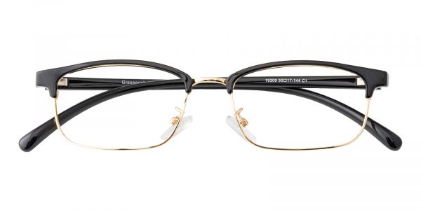 Men's Rectangle Browline Eyeglasses Full Frame TR90 Black/Golden - FP1891