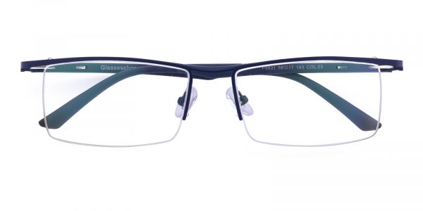 Men's Rectangle Browline Eyeglasses Half Frame Metal Blue - SM0844