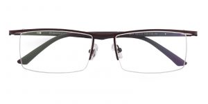 Men's Rectangle Browline Eyeglasses Half Frame Metal Brown - SM0845