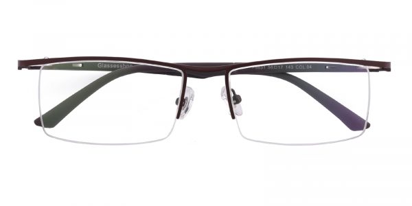Men's Rectangle Browline Eyeglasses Half Frame Metal Brown - SM0845