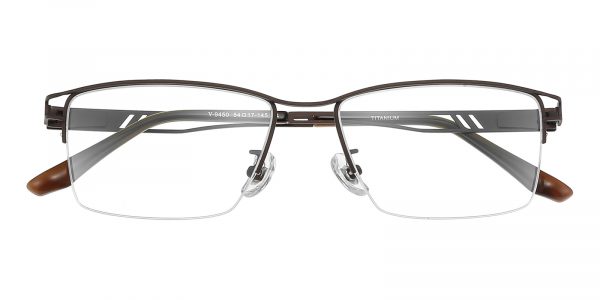 Men's Rectangle Browline Eyeglasses Half Frame Titanium Brown - ST0230