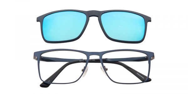 Men's Rectangle Eyeglasses Full Frame Metal Blue(Blue Mirror-coating) - FM1085