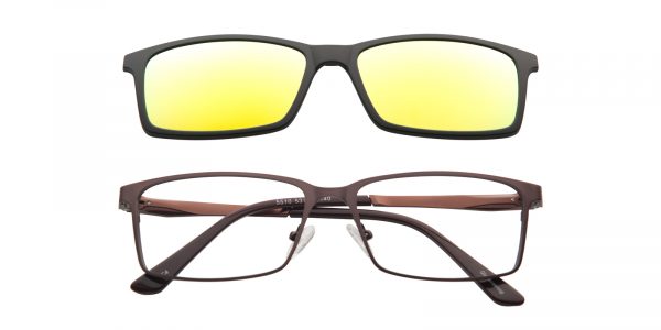 Men's Rectangle Eyeglasses Full Frame Metal Brown(Yellow Mirror-coating) - FM1088