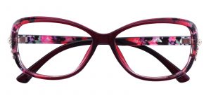 Women's Rectangle Eyeglasses Full Frame Plastic Burgundy - FP1760