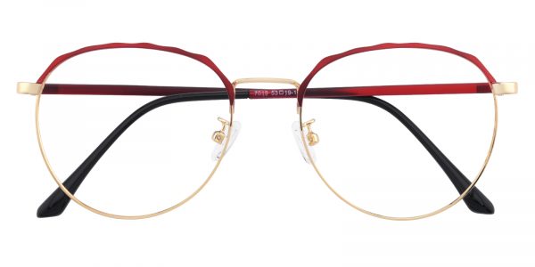 Women's Round Eyeglasses Full Frame Metal Red/Golden - FM1369