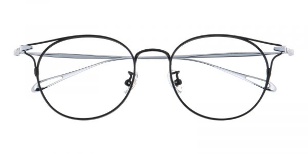 Women's Round Eyeglasses Full Frame Titanium Black/Silver - FT0182